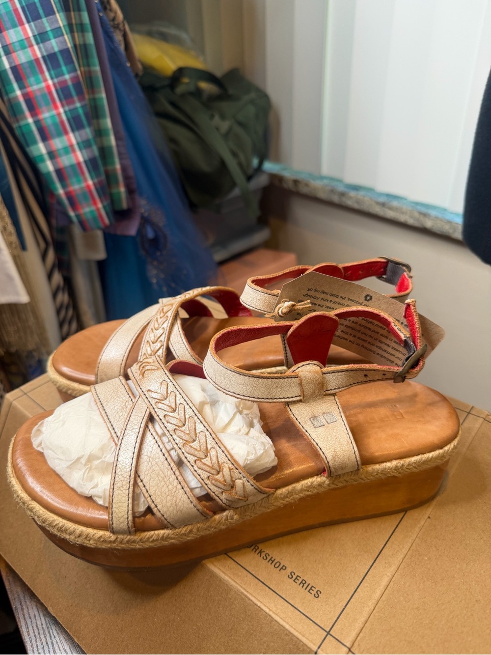 Bed Stu Necessary Nectar Lux white leather straps braided platform wedge Size 8 - Picture 2 of 10